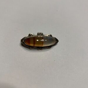 Antique Victorian Agate Sterling Silver 925 Scrolled Edge Bar Brooch Pin C Clasp